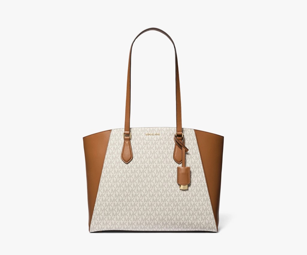 Taryn Large Signature Logo And Leather Tote Bag (Vanilla White / Acorn Brown)